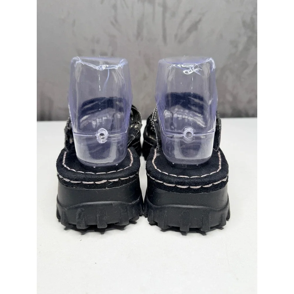 VTG Y2K Lower East Side Platform Sandals Womens 7.5 Blk Chunky Strappy Lug Sole